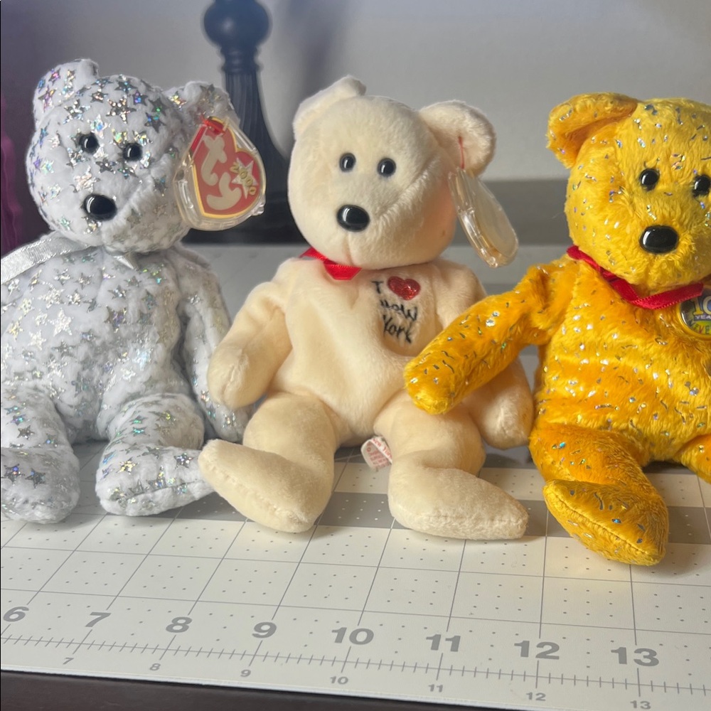 Ty Stuffed Animals - Silver, Cream, and Yellow Bears